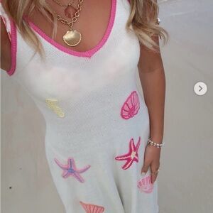Seashell Embroidered White and Pink Swim Coverup altard state